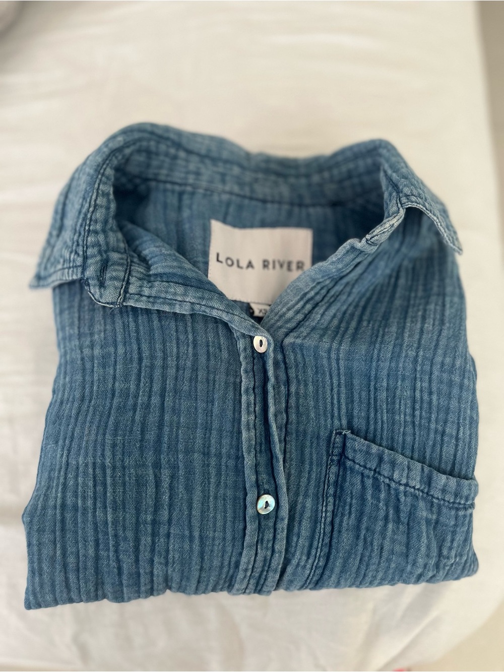 Lola River Blue Button-Down Crinkle Cotton Shirt